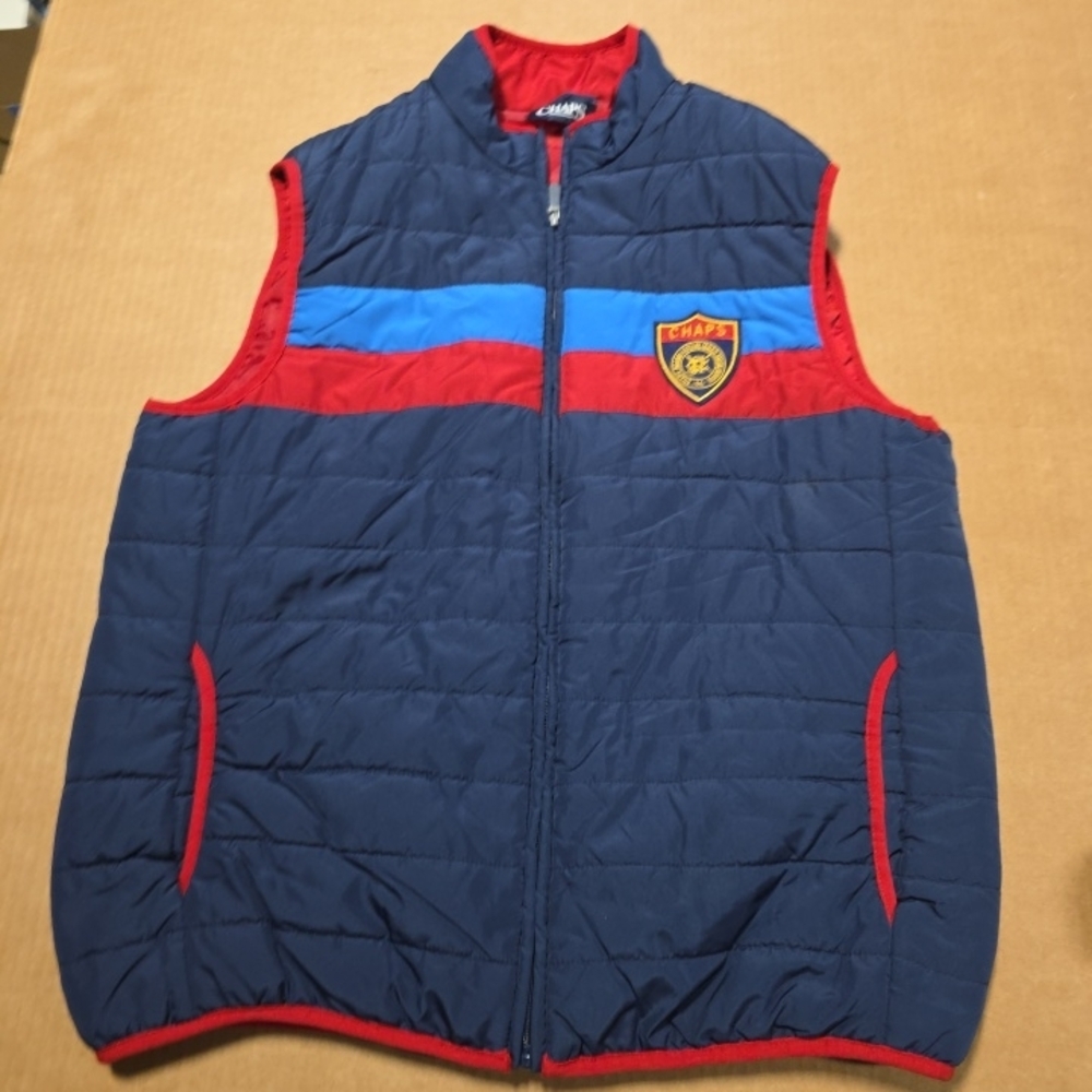 Chaps Crest Preppy Logo Puffer Vest Red Navy Blue Lightweight ZIP Men's L